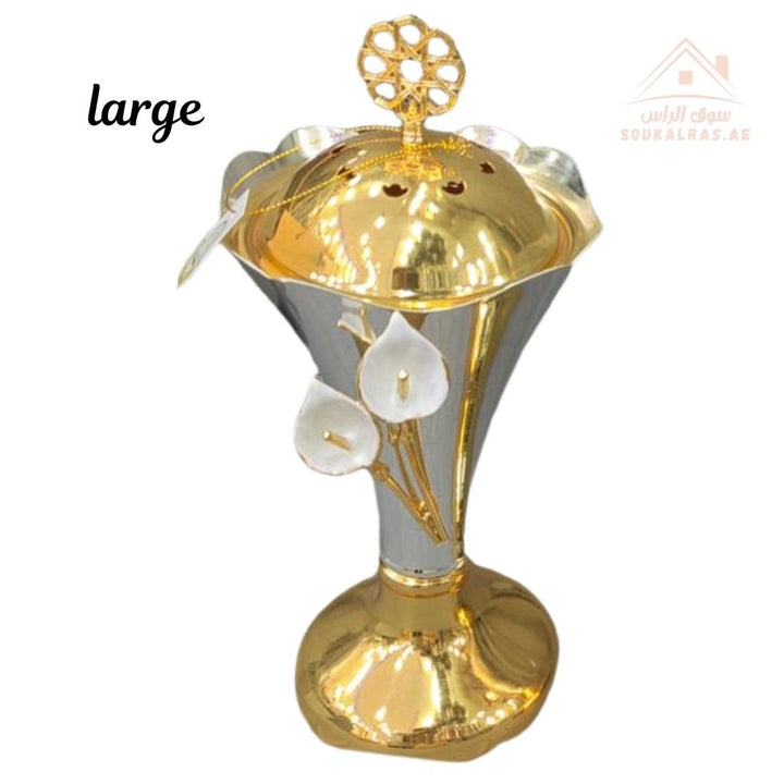 Luxury Large Bakhoor Burner| Gold Oud Incense Stand | Elegant Floral Design | Premium Home Décor - Souk Al Ras