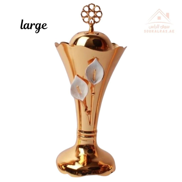 Luxury Large Bakhoor Burner| Gold Oud Incense Stand | Elegant Floral Design | Premium Home Décor - Souk Al Ras