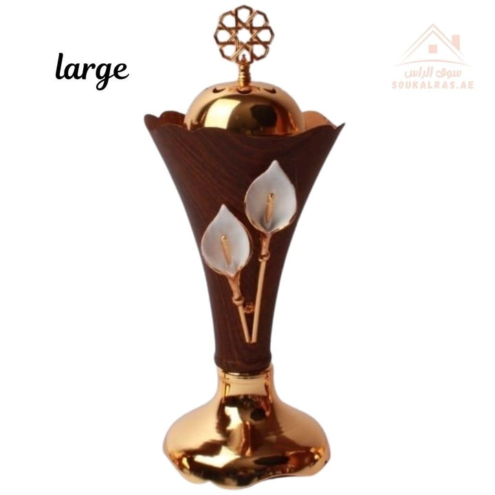 Luxury Large Bakhoor Burner| Gold Oud Incense Stand | Elegant Floral Design | Premium Home Décor - Souk Al Ras