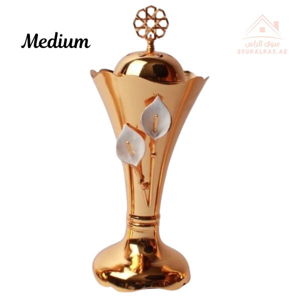 Luxury Medium Bakhoor Burner| Gold Oud Incense Stand | Elegant Floral Design | Premium Home Décor - Souk Al Ras