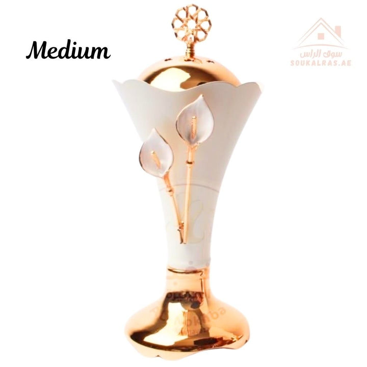Luxury Medium Bakhoor Burner| Gold Oud Incense Stand | Elegant Floral Design | Premium Home Décor - Souk Al Ras