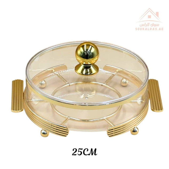 Luxury Round 25CM Acrylic Serving Dish with Crystal Lid | Elegant Gold & Silver Designs | Ideal for Sweets, Nuts, and Desserts - Souk Al Ras