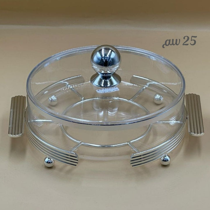 Luxury Round 25CM Acrylic Serving Dish with Crystal Lid | Elegant Gold & Silver Designs | Ideal for Sweets, Nuts, and Desserts - Souk Al Ras