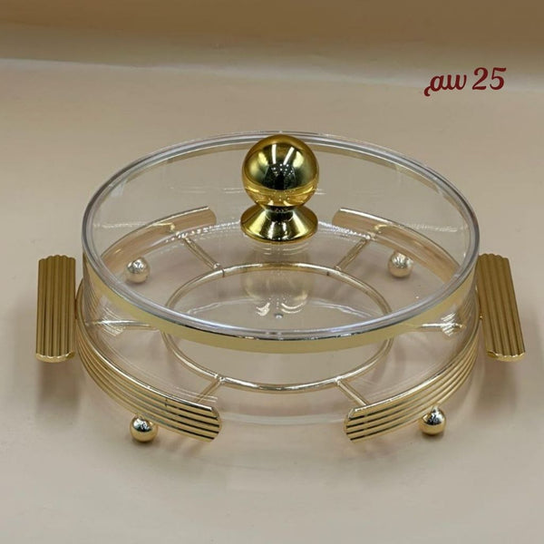 Luxury Round 25CM Acrylic Serving Dish with Crystal Lid | Elegant Gold & Silver Designs | Ideal for Sweets, Nuts, and Desserts - Souk Al Ras