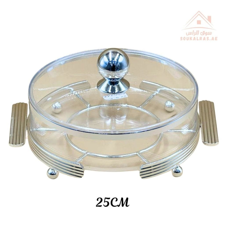 Luxury Round 25CM Acrylic Serving Dish with Crystal Lid | Elegant Gold & Silver Designs | Ideal for Sweets, Nuts, and Desserts - Souk Al Ras