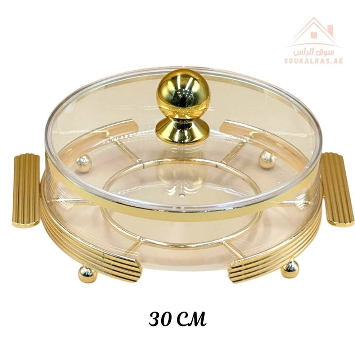 Luxury Round 30CM Acrylic Serving Dish with Crystal Lid | Elegant Gold & Silver Designs | Ideal for Sweets, Nuts, and Desserts - Souk Al Ras