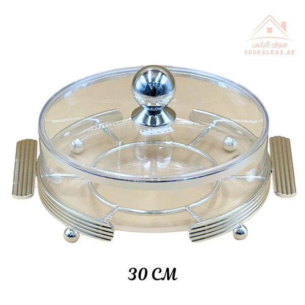 Luxury Round 30CM Acrylic Serving Dish with Crystal Lid | Elegant Gold & Silver Designs | Ideal for Sweets, Nuts, and Desserts - Souk Al Ras