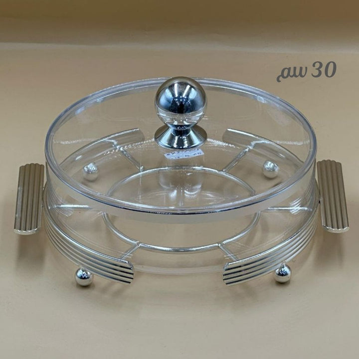 Luxury Round 30CM Acrylic Serving Dish with Crystal Lid | Elegant Gold & Silver Designs | Ideal for Sweets, Nuts, and Desserts - Souk Al Ras