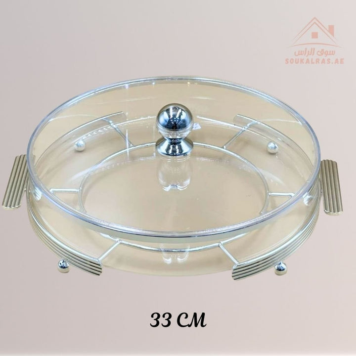 Luxury Round 33CM Acrylic Serving Dish with Crystal Lid | Elegant Gold & Silver Designs | Ideal for Sweets, Nuts, and Desserts - Souk Al Ras