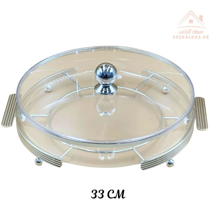 Luxury Round 33CM Acrylic Serving Dish with Crystal Lid | Elegant Gold & Silver Designs | Ideal for Sweets, Nuts, and Desserts - Souk Al Ras