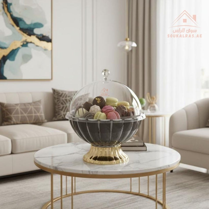 Luxury Serving Bowl 25cm | Candy, Dates & Nuts Server with Gold Base | Elegant Table Decor - Souk Al Ras