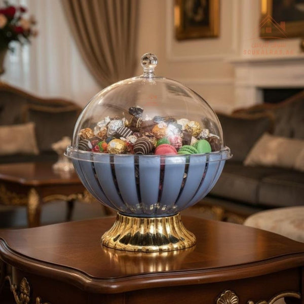 Luxury Serving Bowl 25cm | Candy, Dates & Nuts Server with Gold Base | Elegant Table Decor - Souk Al Ras