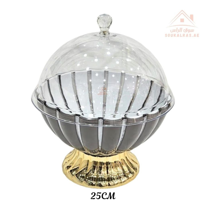 Luxury Serving Bowl 25cm | Candy, Dates & Nuts Server with Gold Base | Elegant Table Decor - Souk Al Ras