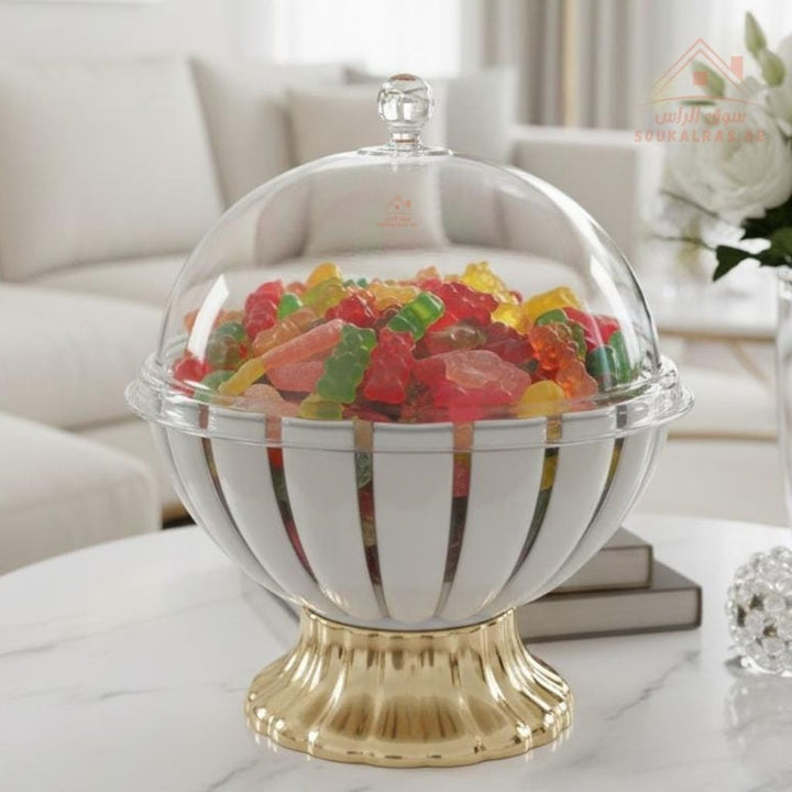 Luxury Serving Bowl 25cm | Candy, Dates & Nuts Server with Gold Base | Elegant Table Decor - Souk Al Ras