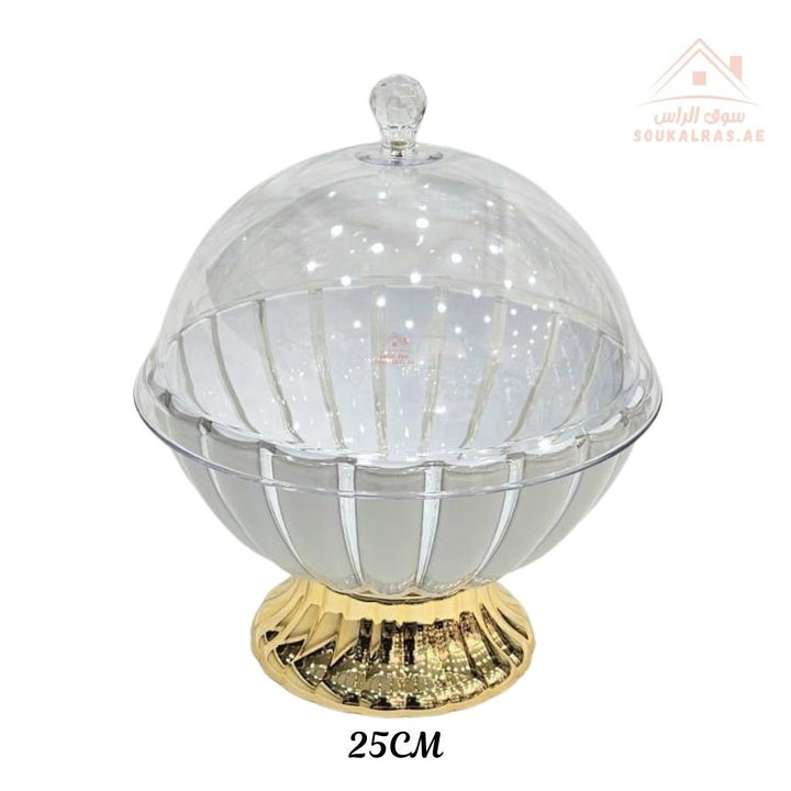 Luxury Serving Bowl 25cm | Candy, Dates & Nuts Server with Gold Base | Elegant Table Decor - Souk Al Ras