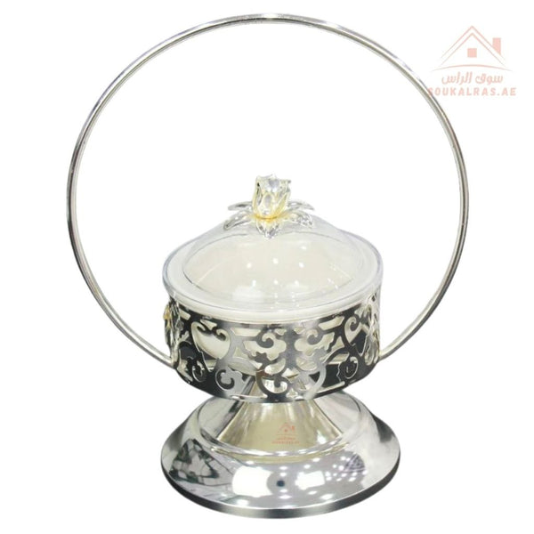 Luxury Serving Set |Porcelain Bowl with Crystal Lid & Decorative Stand | Perfect for serving sweets, nuts, dates, or desserts - Souk Al Ras