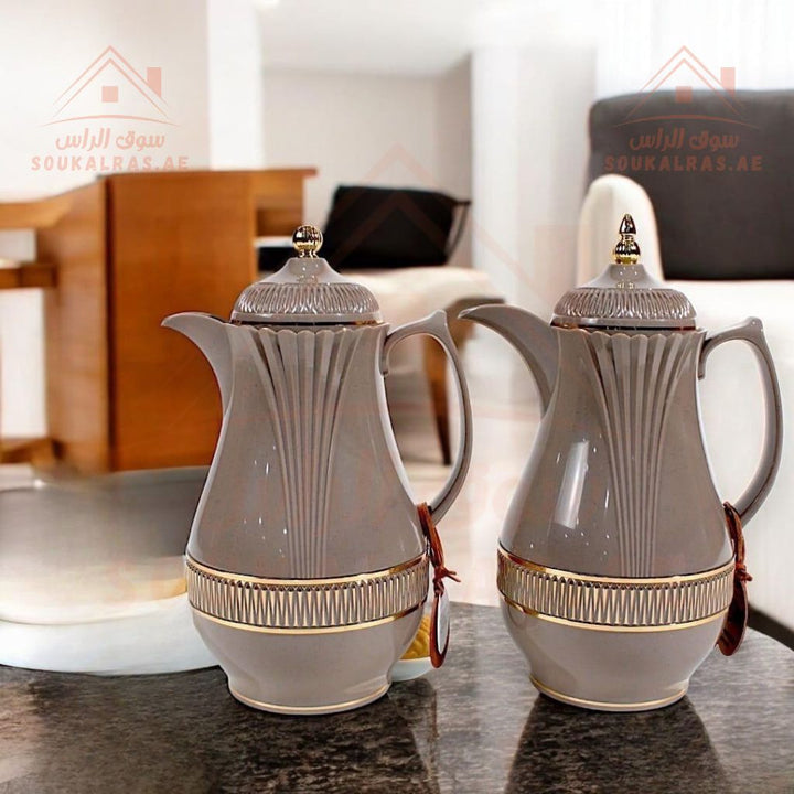 Luxury set of 2 dallahs | Each dallah is 1 L| Elegant gold - tone engravings | Ideal for Arabic coffee, tea, and hospitality. - Souk Al Ras