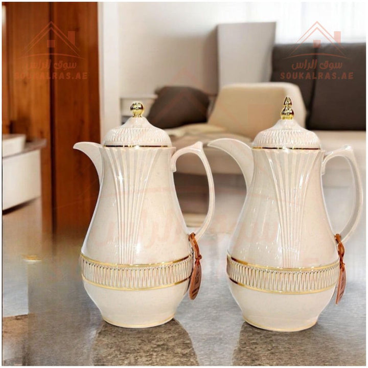 Luxury set of 2 dallahs | Each dallah is 1 L| Elegant gold - tone engravings | Ideal for Arabic coffee, tea, and hospitality. - Souk Al Ras