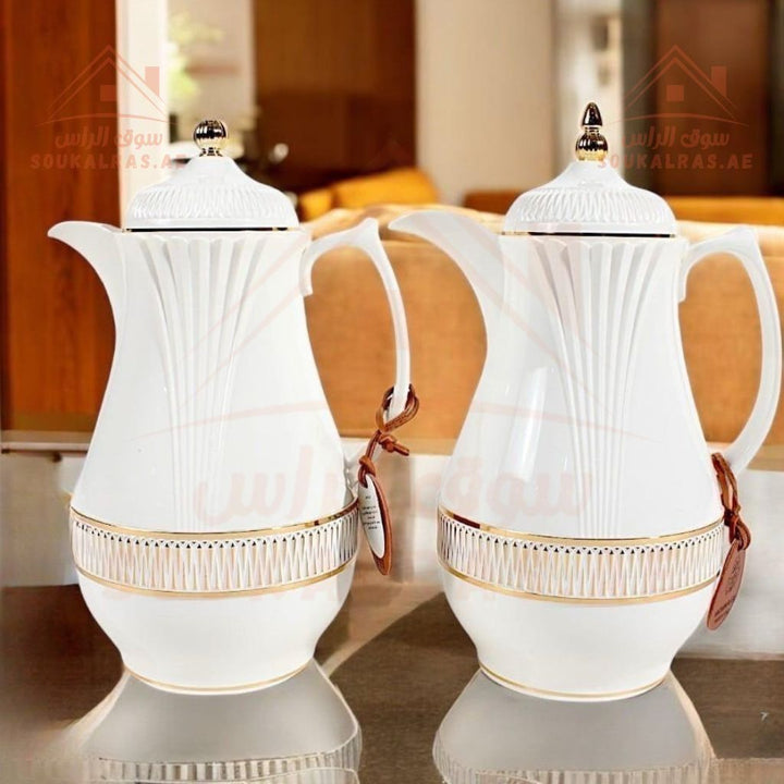 Luxury set of 2 dallahs | Each dallah is 1 L| Elegant gold - tone engravings | Ideal for Arabic coffee, tea, and hospitality. - Souk Al Ras