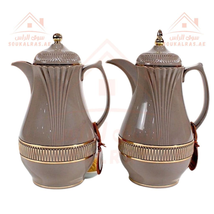 Luxury set of 2 dallahs | Each dallah is 1 L| Elegant gold - tone engravings | Ideal for Arabic coffee, tea, and hospitality. - Souk Al Ras