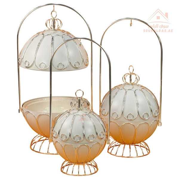 Luxury Set of 3 Crown Serving Bowl Set with Metal Stand | High - quality ceramic bowls | Royal - inspired High - quality ceramic bowls - Souk Al Ras