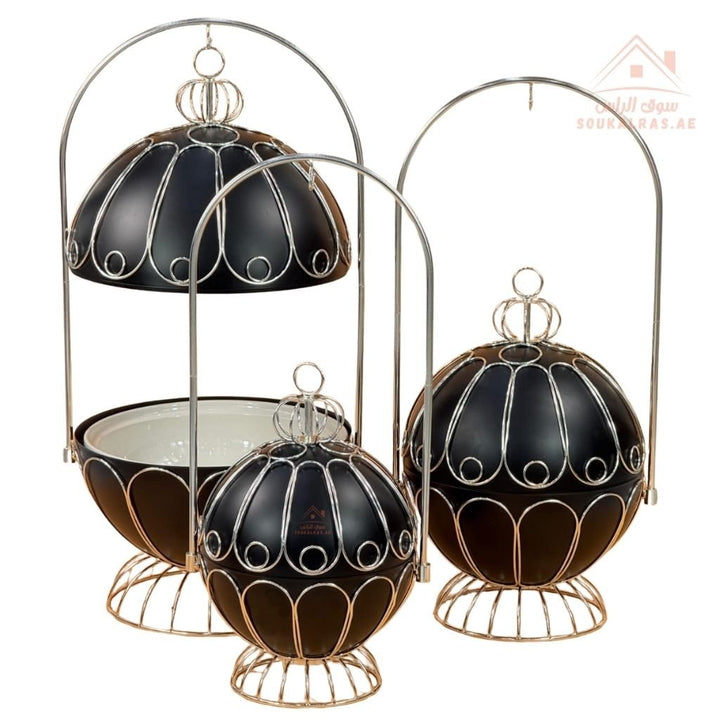 Luxury Set of 3 Crown Serving Bowl Set with Metal Stand | High - quality ceramic bowls | Royal - inspired High - quality ceramic bowls - Souk Al Ras