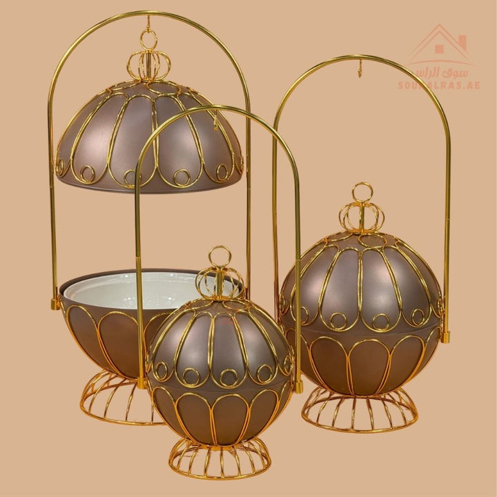 Luxury Set of 3 Crown Serving Bowl Set with Metal Stand | High - quality ceramic bowls | Royal - inspired High - quality ceramic bowls - Souk Al Ras