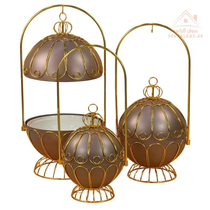 Luxury Set of 3 Crown Serving Bowl Set with Metal Stand | High - quality ceramic bowls | Royal - inspired High - quality ceramic bowls - Souk Al Ras