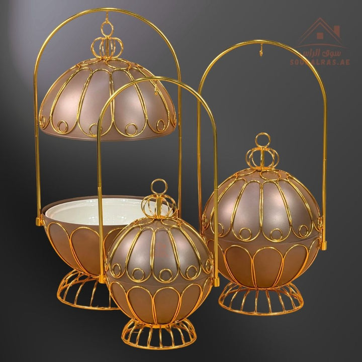 Luxury Set of 3 Crown Serving Bowl Set with Metal Stand | High - quality ceramic bowls | Royal - inspired High - quality ceramic bowls - Souk Al Ras