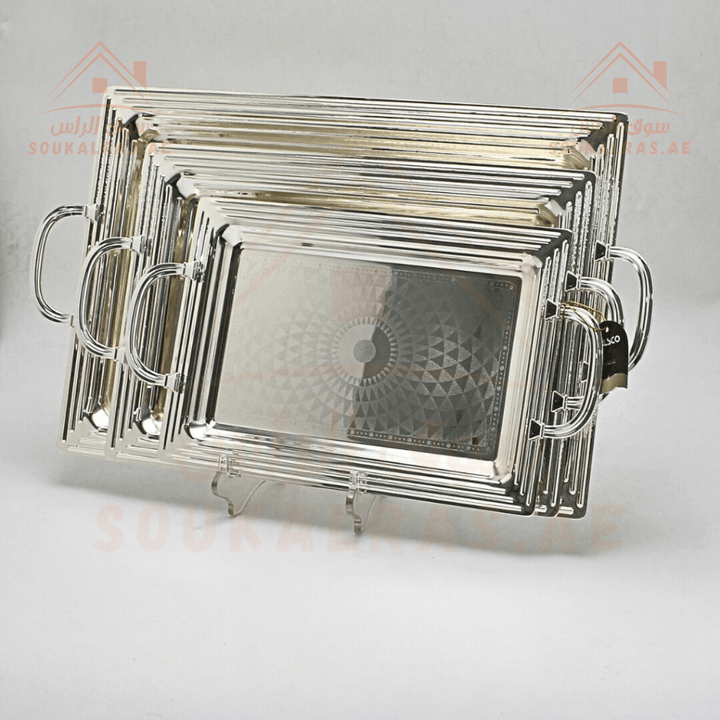 Luxury Silver Serving Tray Set of 3 | Elegant Design | Perfect for Home & Events - Souk Al Ras