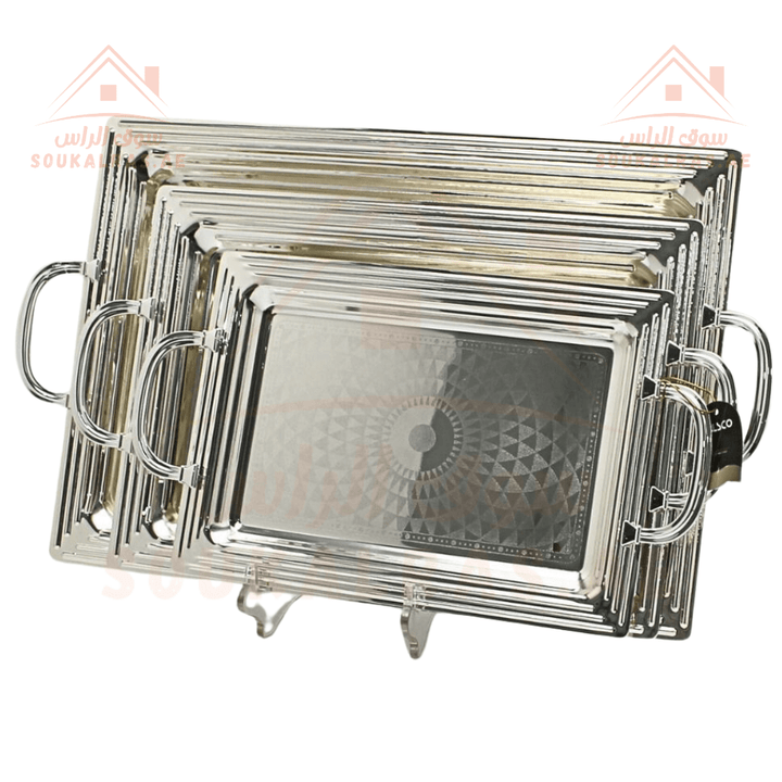 Luxury Silver Serving Tray Set of 3 | Elegant Design | Perfect for Home & Events - Souk Al Ras