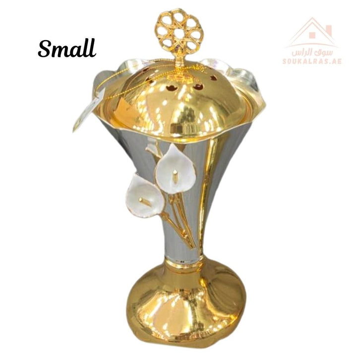 Luxury Small Size Bakhoor Burner| Gold Oud Incense Stand | Elegant Floral Design | Premium Home Décor - Souk Al Ras