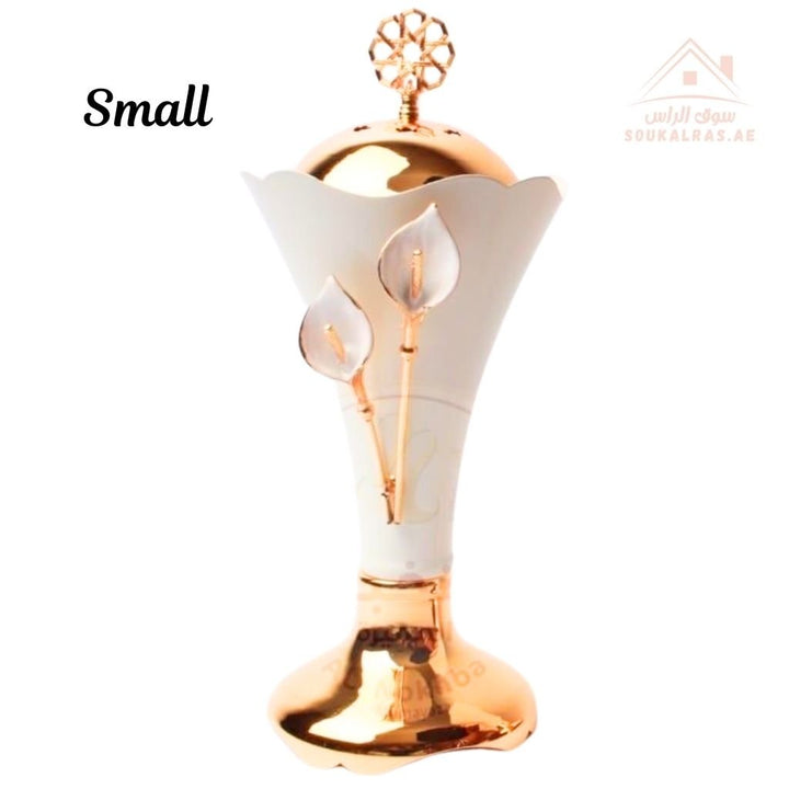 Luxury Small Size Bakhoor Burner| Gold Oud Incense Stand | Elegant Floral Design | Premium Home Décor - Souk Al Ras