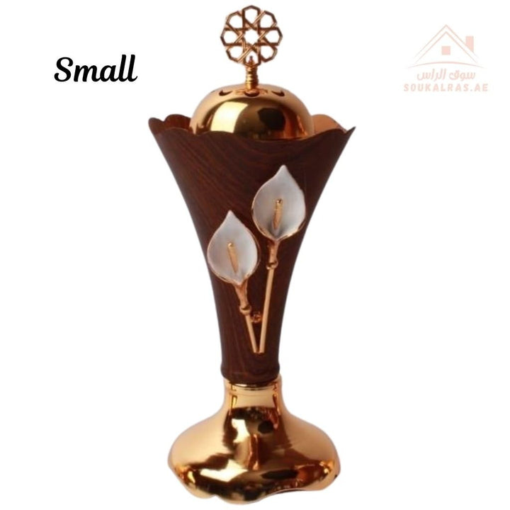 Luxury Small Size Bakhoor Burner| Gold Oud Incense Stand | Elegant Floral Design | Premium Home Décor - Souk Al Ras