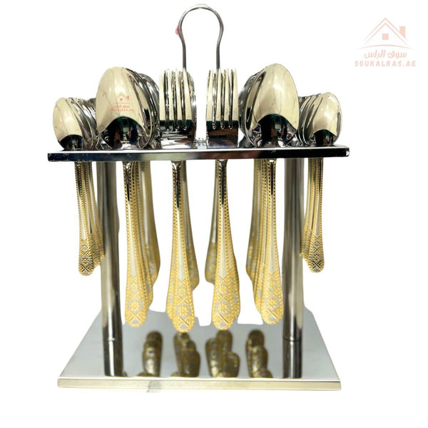 Luxury stainless steel flatware set with a distinctive gold pattern, 36 pieces | For the elegance of your table and a lasting luxurious touch. - Souk Al Ras