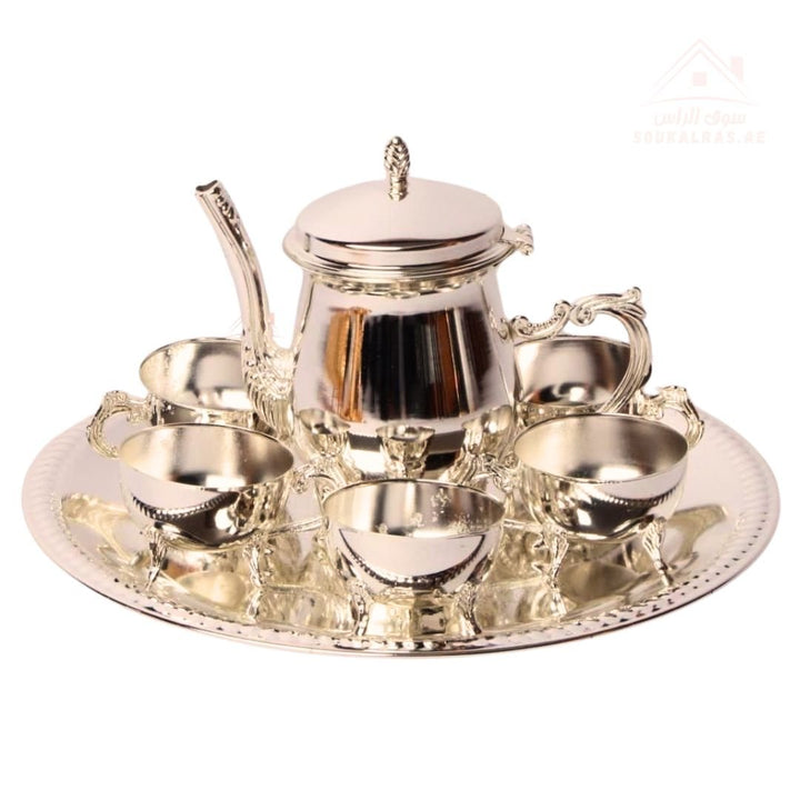 Luxury Tea Set with Tray – Gold & Silver Options | High - quality polished metal look |Lightweight yet durable, easy to clean - Souk Al Ras