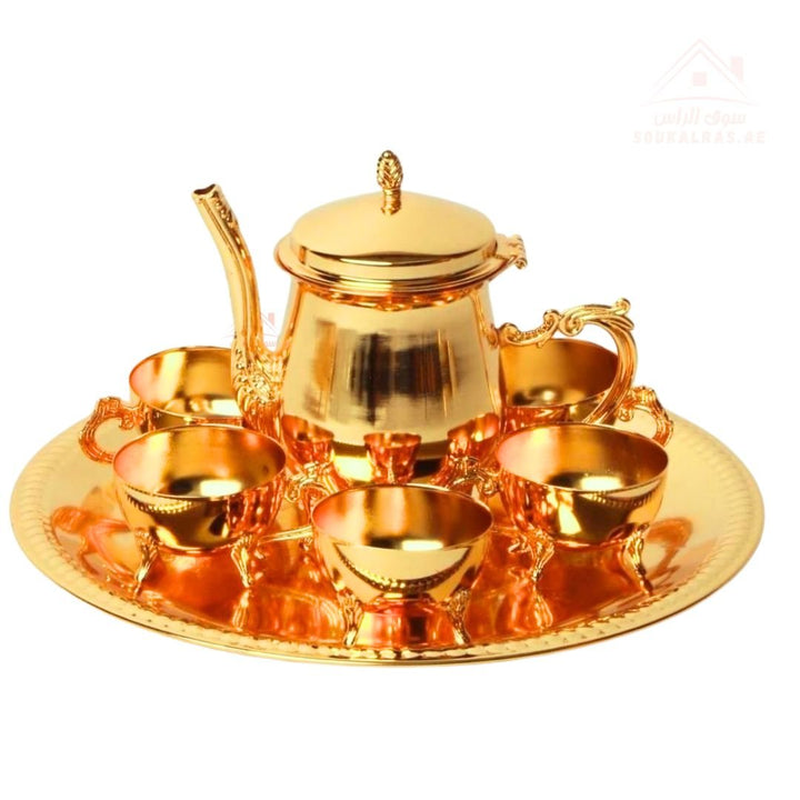 Luxury Tea Set with Tray – Gold & Silver Options | High - quality polished metal look |Lightweight yet durable, easy to clean - Souk Al Ras