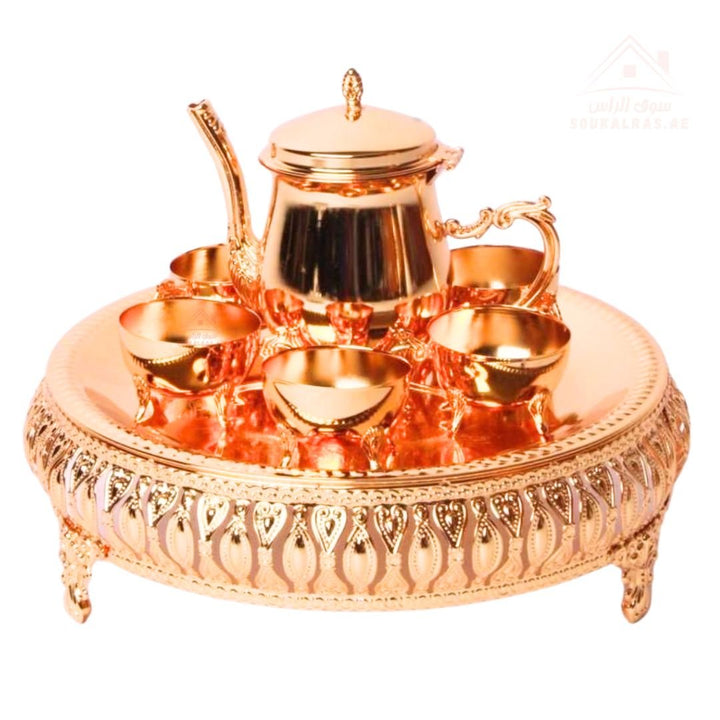 Luxury Tea Set with Tray | High - quality polished metal look |Lightweight yet durable, easy to clean - Souk Al Ras
