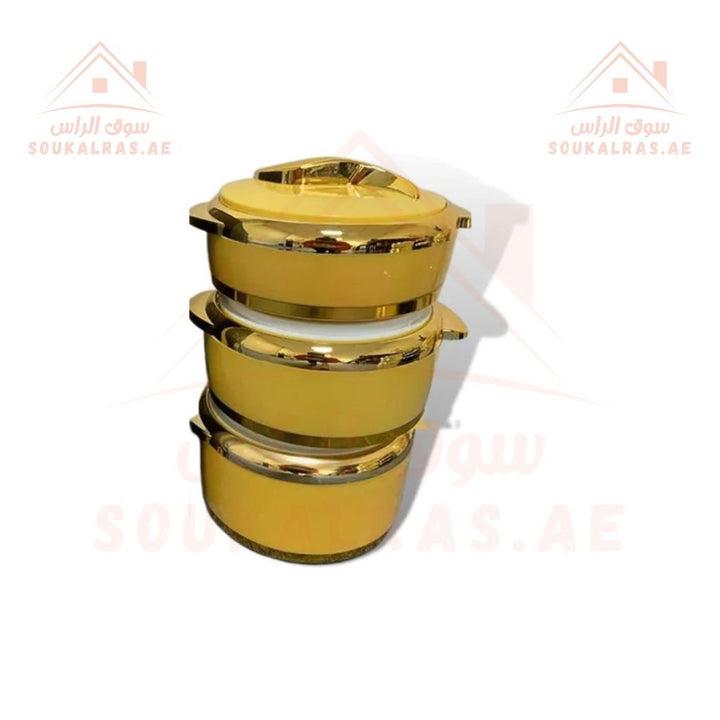 Luxury Thermal Insulated Casserole Hot Pot Food Warmer Set of 3 (1.5L, 2L, 2.5L) in Sleek Gold - Souk Al RasServeware