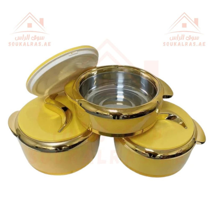 Luxury Thermal Insulated Casserole Hot Pot Food Warmer Set of 3 (1.5L, 2L, 2.5L) in Sleek Gold - Souk Al RasServeware