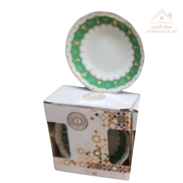 Luxury Traditional Arabic Patterned Plates – Set of 6 | Elegant Gold Design | Red, Blue & Green | Perfect for Serving Desserts, Sweets & Appetizers - 1 Set 6 plates only - Souk Al Ras