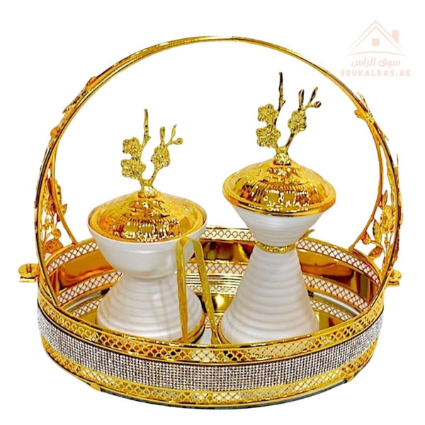 Luxury White & Gold Bukhoor Burner Set | Elegant Mabkhara Set for Home & Gifting – Premium Incense Burner - Souk Al Ras