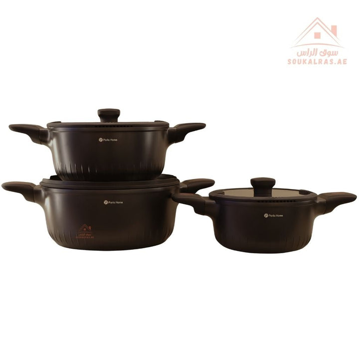 Magnum Series 9 - Piece Crystal Ceramic Cookware Set | Casseroles, Saucepan, Frying Pan | Premium Scratch - Resistant & Induction Base - Souk Al Ras