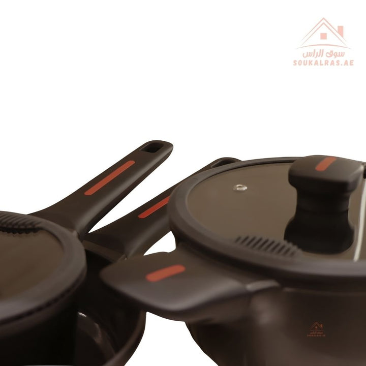 Magnum Series 9 - Piece Crystal Ceramic Cookware Set | Casseroles, Saucepan, Frying Pan | Premium Scratch - Resistant & Induction Base - Souk Al Ras