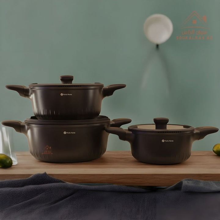 Magnum Series 9 - Piece Crystal Ceramic Cookware Set | Casseroles, Saucepan, Frying Pan | Premium Scratch - Resistant & Induction Base - Souk Al Ras