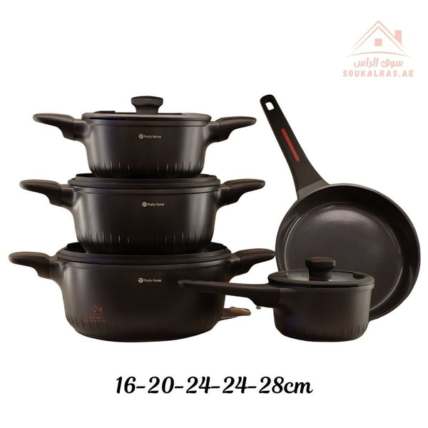 Magnum Series 9 - Piece Crystal Ceramic Cookware Set | Casseroles, Saucepan, Frying Pan | Premium Scratch - Resistant & Induction Base - Souk Al Ras