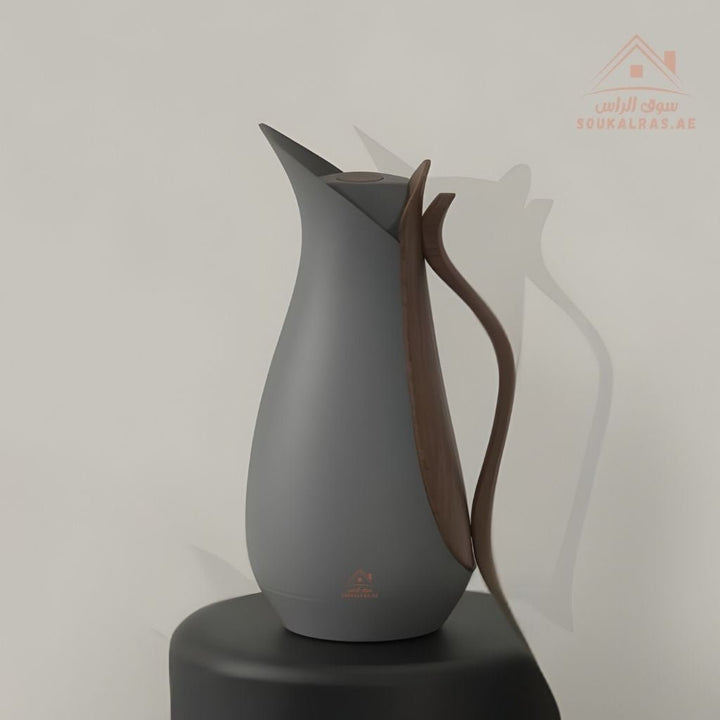 MAHRA 1 Liter Brown Handle Collection | Premium Thermal Flask | Modern Design with Wooden Handle - Souk Al Ras
