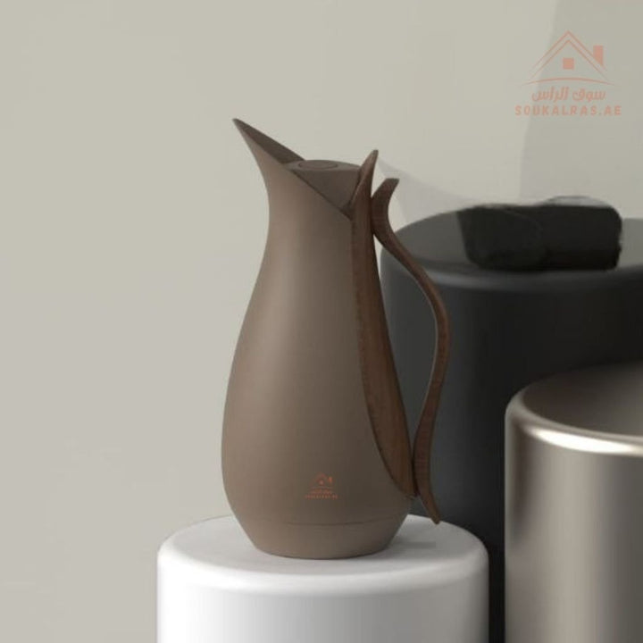 MAHRA 1 Liter Brown Handle Collection | Premium Thermal Flask | Modern Design with Wooden Handle - Souk Al Ras