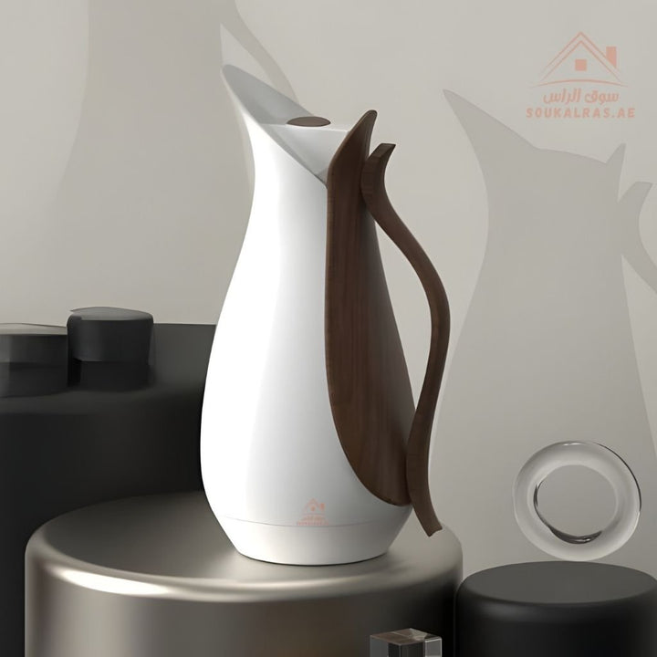 MAHRA 1 Liter Brown Handle Collection | Premium Thermal Flask | Modern Design with Wooden Handle - Souk Al Ras