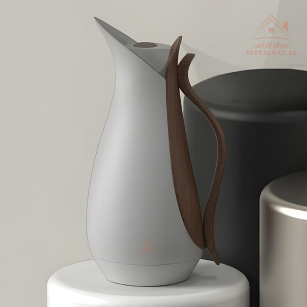 MAHRA 1 Liter Brown Handle Collection | Premium Thermal Flask | Modern Design with Wooden Handle - Souk Al Ras